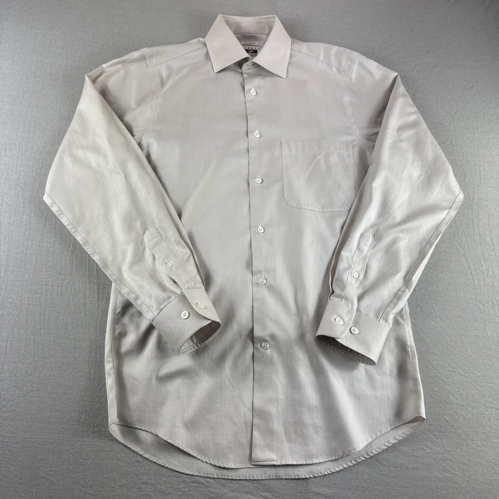 Joseph Abboud Egyptian Cotton Shirt Mens 14.5 Herringbone Beige No Wrinkles L/S